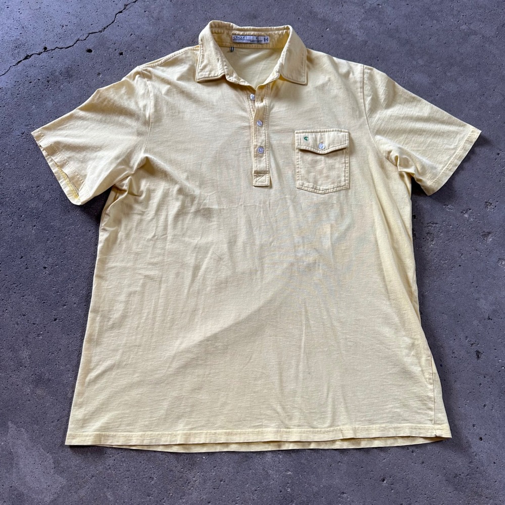 Criquet Polo Shirt Mens XL Yellow‎ Organic Cotton Short Sleeve Pocket Logo